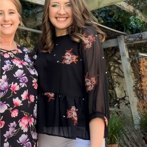 Blue Rain Black Floral Blouse